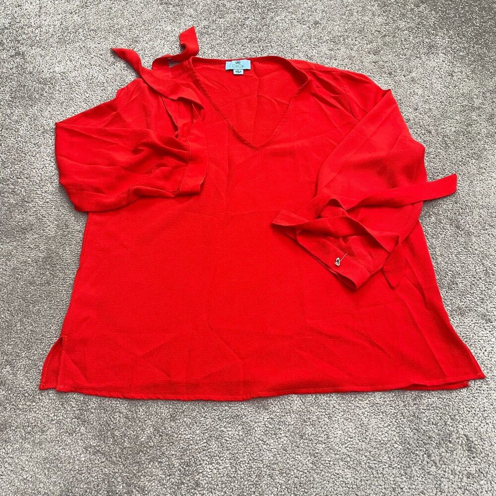 Cece Tunic Blouse Womens Large Red Long Sleeve Tie V-Neck Classic Work Casual
